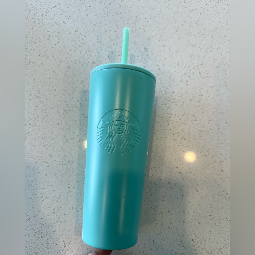 Starbucks Aqua Blue Tumbler with Lid and Straw